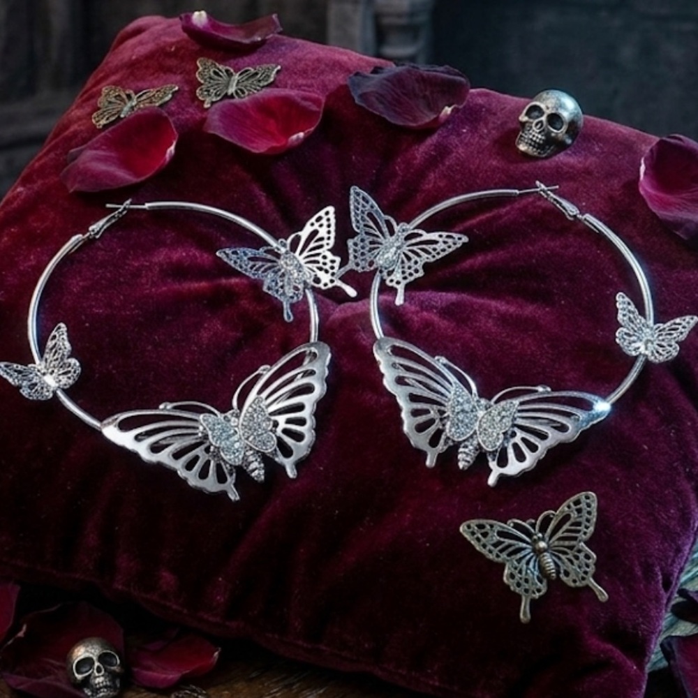 Silver Butterfly Hoop Earrings